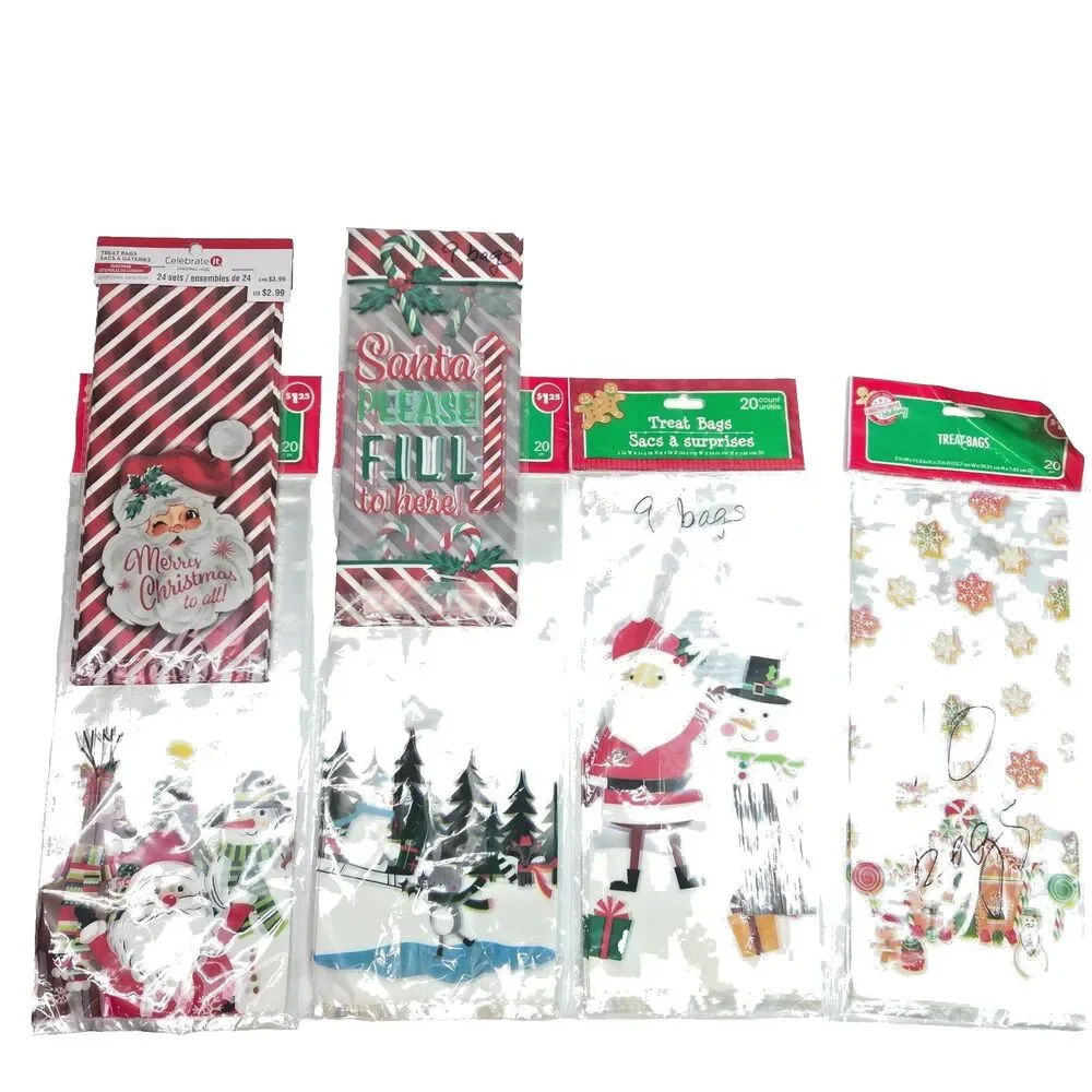 Lot of 92 Christmas Treat Bags Santa Snowman Holiday Goodie Favor Bags